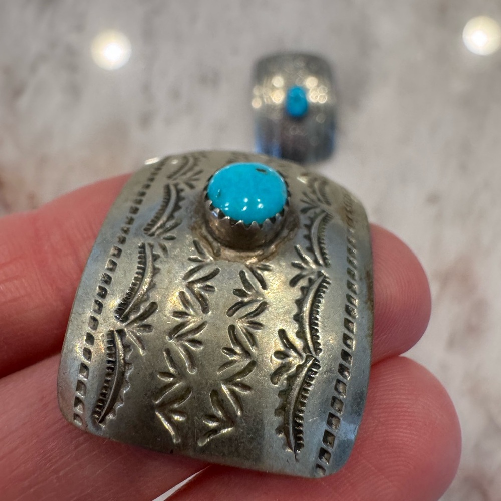 Native American sterling silver & turquoise bolo set signed BL - Picture 2 of 7